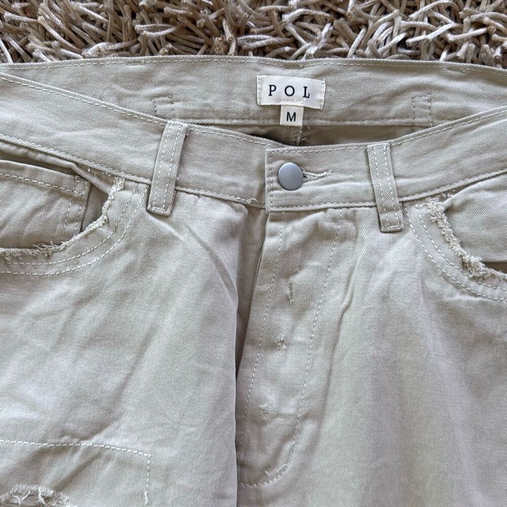 Pol Distressed Cropped Patchwork Details Raw Hem … - image 5